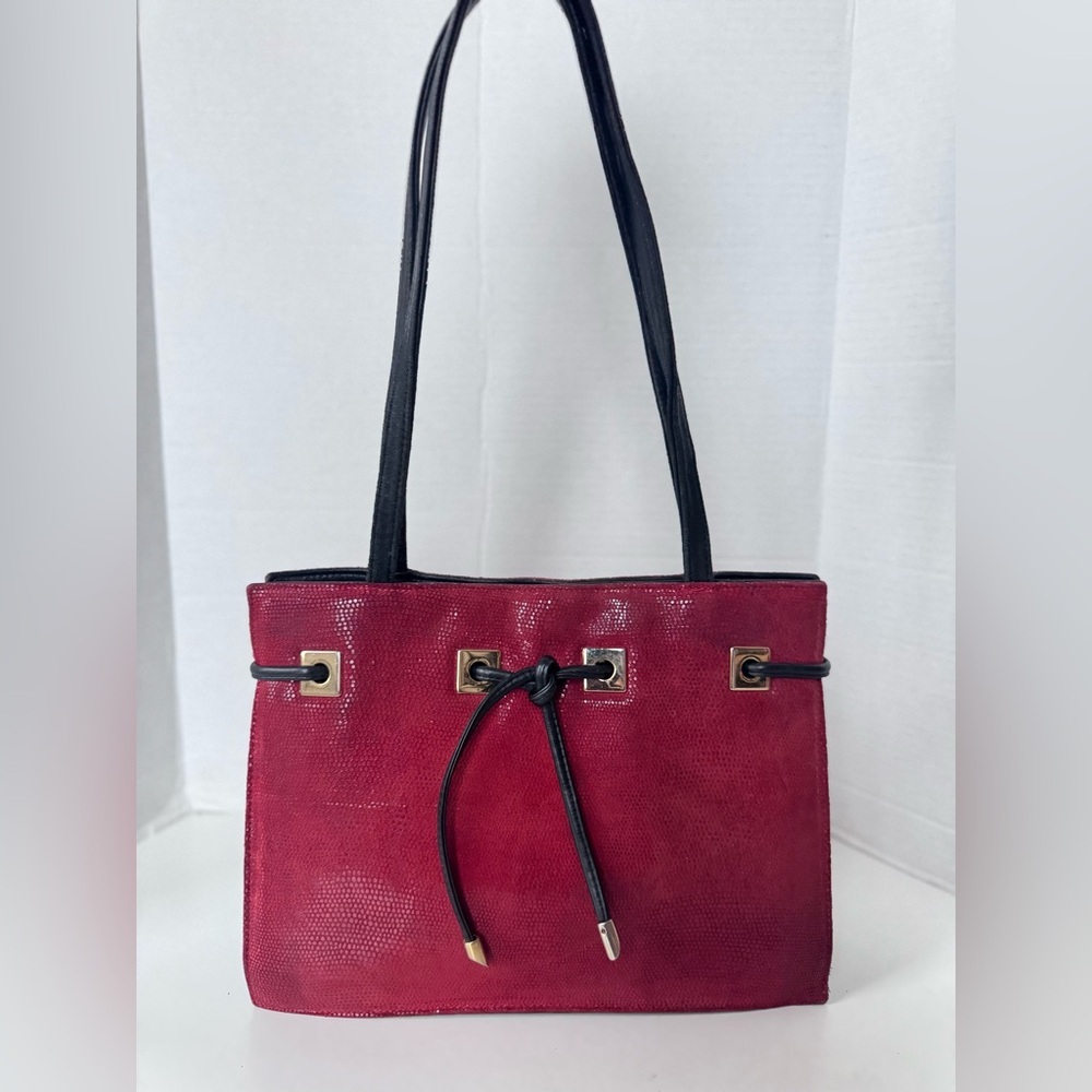 Vintage 90s Park Avenue Int. Red Snake Pattern Tote Purse Shoulder Bag